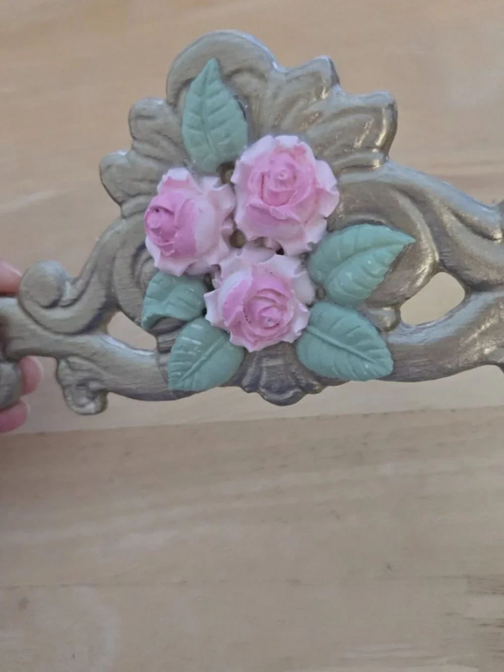 Pink Rose Wall Decor Gold Scrollwork Cottagecore Vintage-Style
